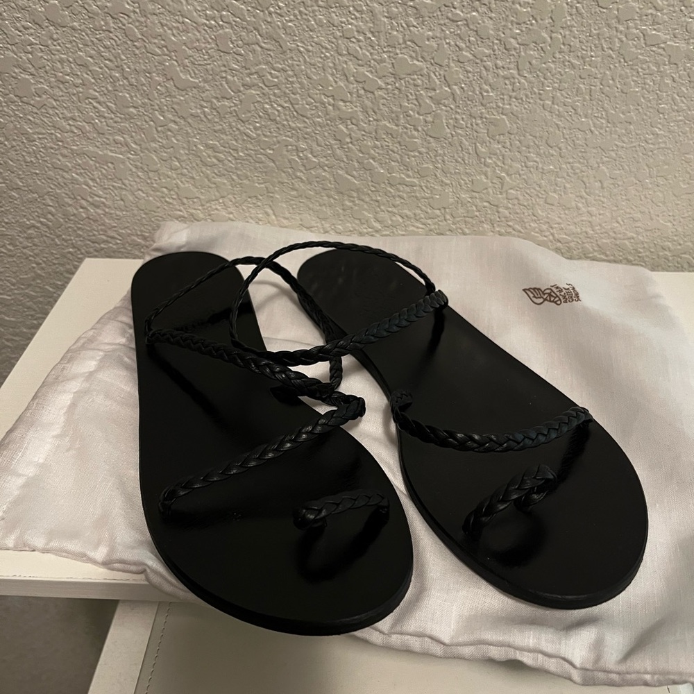 Ancient Greek Eleftheria Black Braided Women's Sandals